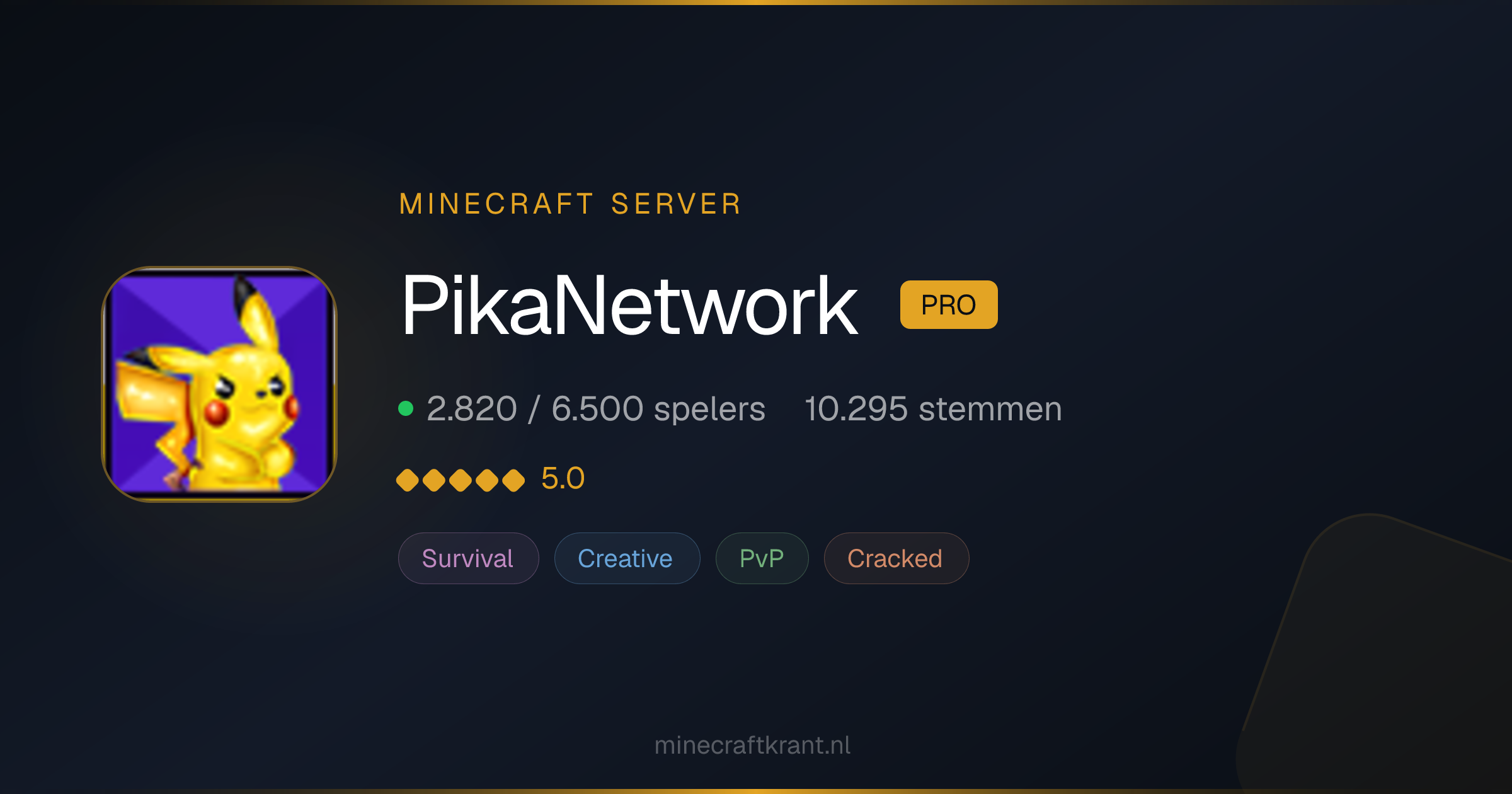 PikaNetwork — Minecraft Server IP & Info 2026 | MinecraftKrant