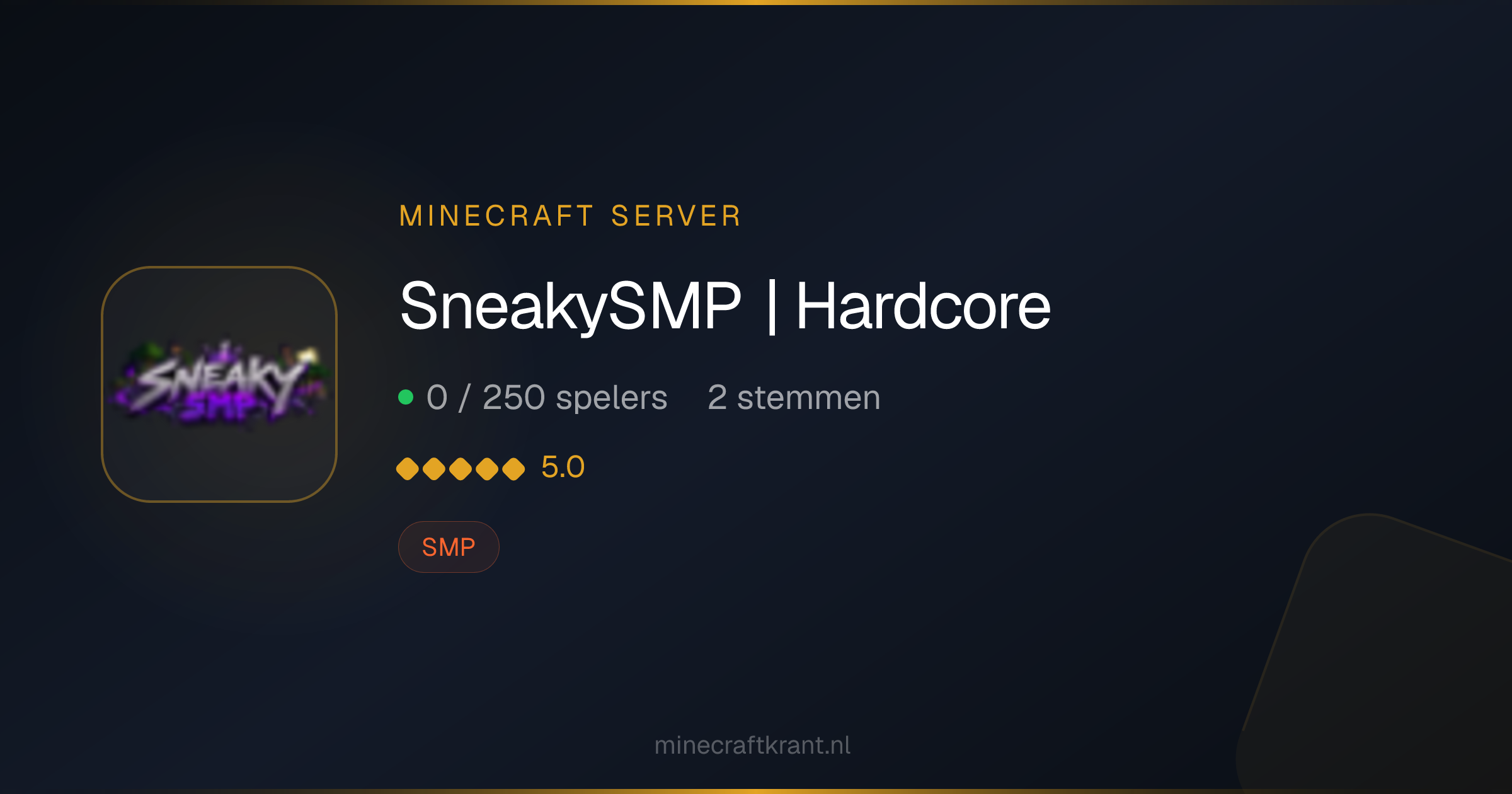 SneakySMP | Hardcore — Minecraft Server IP & Info 2026 | MinecraftKrant